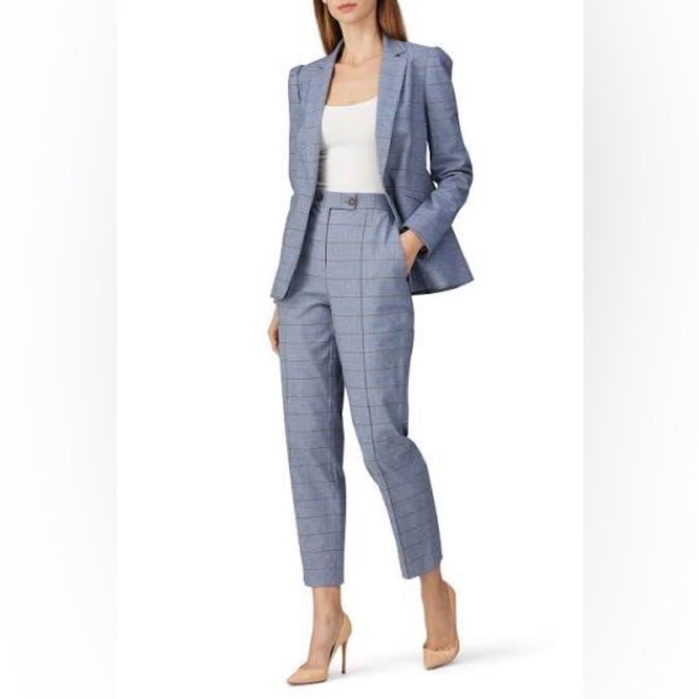 Rebecca Taylor Light Blue Windowpane Tailored Ankle Pants